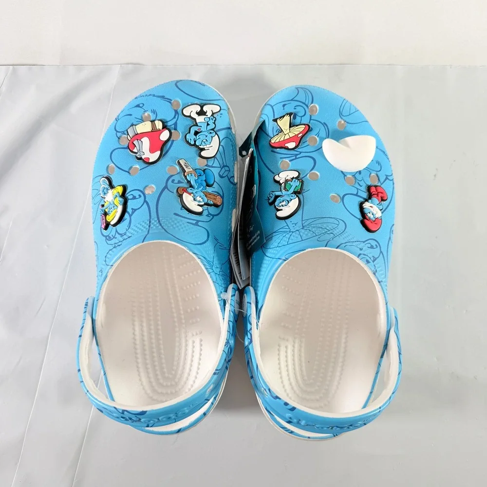 Crocs Kids Smurfs Classic Clog Blue Multi Water Shoes Slides Youth Size J4 NWT